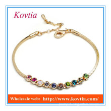 Fashion 18k gold multicolor crystal link charm leather bracelet silicon bracelet